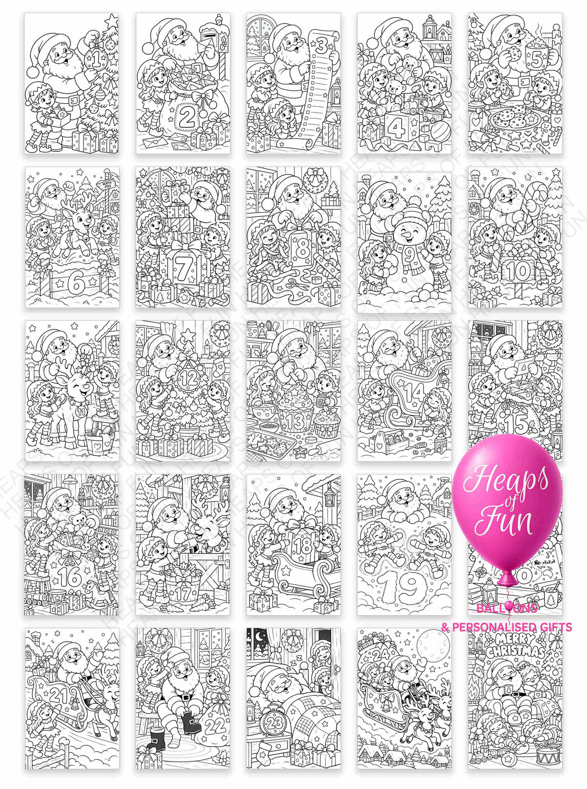 Santa's Big Christmas Countdown Colouring Book for Kids | 25 Advent Colouring Pages