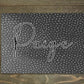 Personalised glass makeup board with black and silver glitter spots and script name