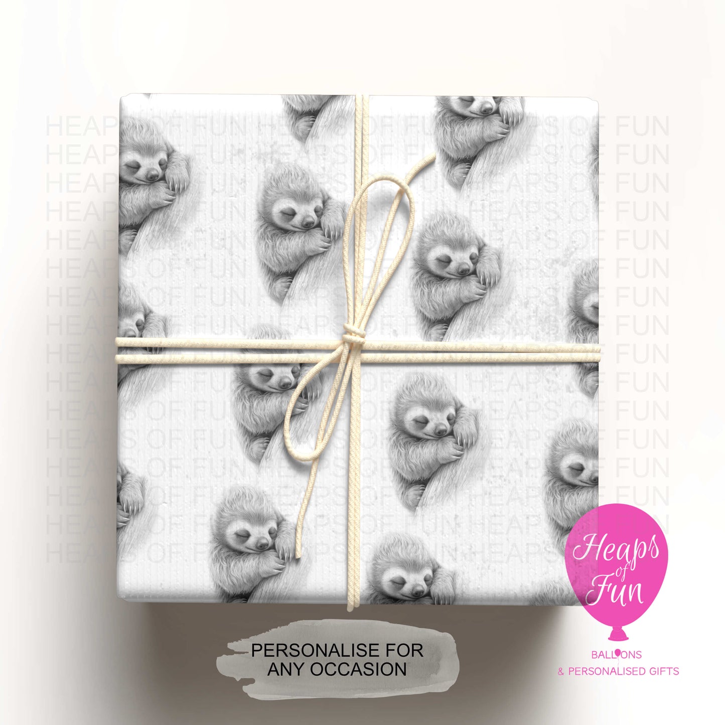 Personalised Sloth Wrapping Paper –Custom Name Gift Wrap for Birthday, Retirement ,  & Any Special Occasion,   Animal Gift Wrap , From £2.99