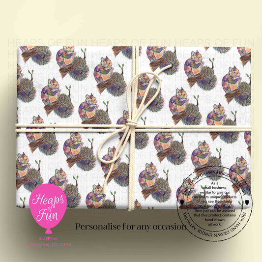 Personalised Squirrel Wrapping Paper | Cute Woodland Animal Gift Wrap
