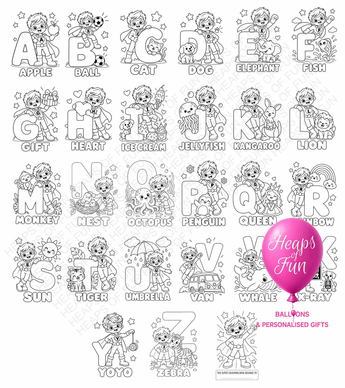 Superalpha! My Super A-Z Colouring Book for Kids | 26 Superhero Alphabet Pages