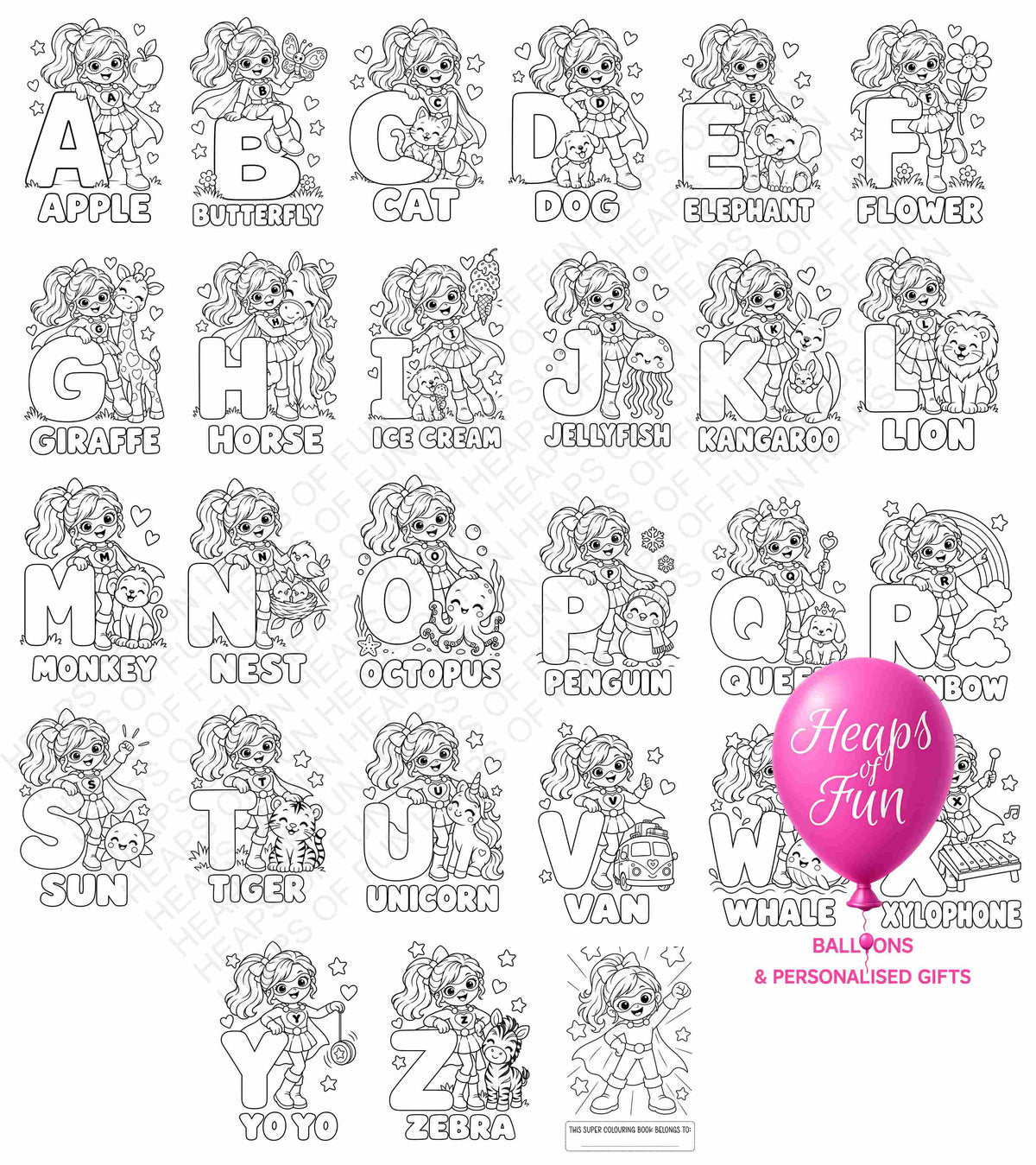 Superalpha! My Super A-Z Colouring Book for Kids | 26 Superhero Alphabet Pages