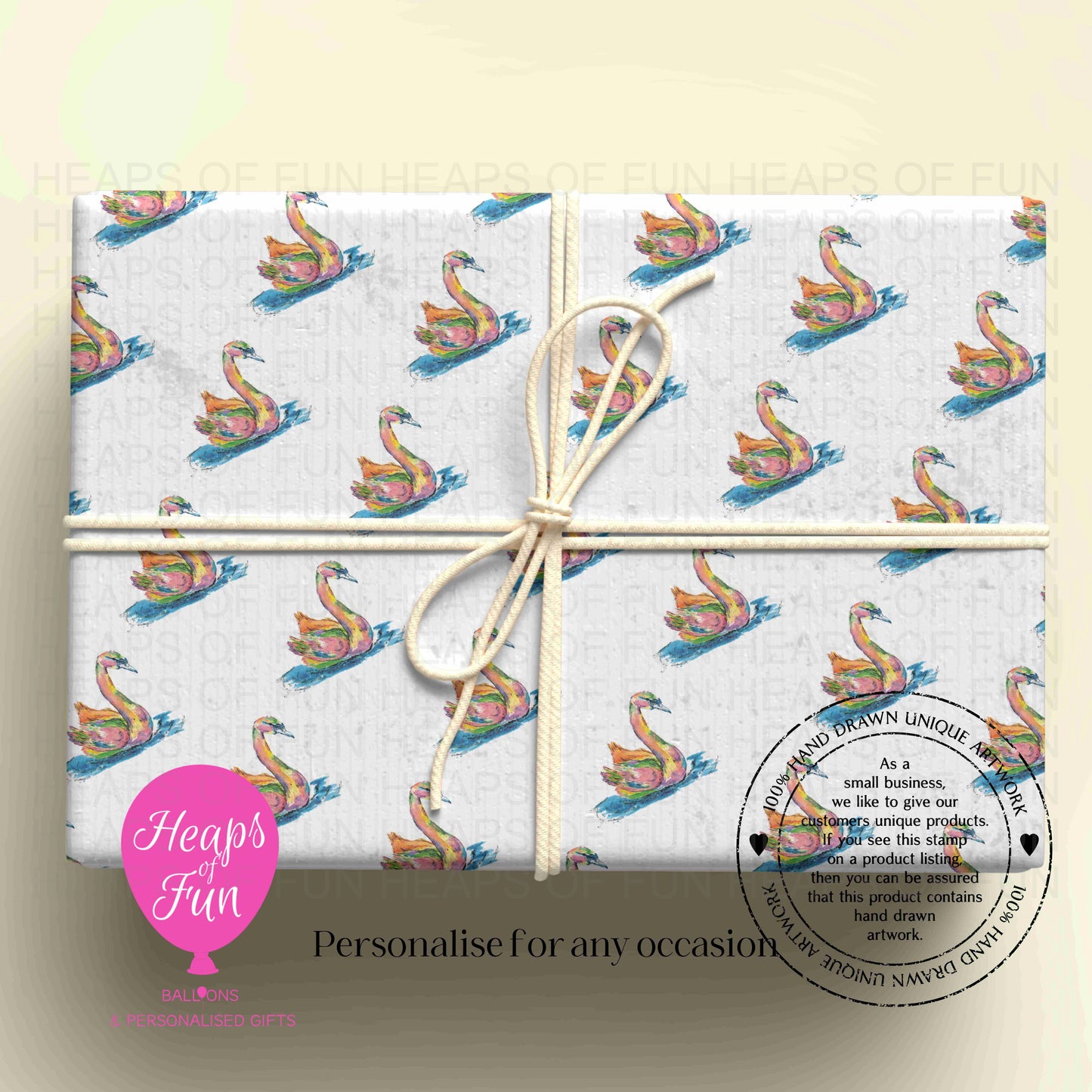 Personalised Swan Wrapping Paper |Custom Name Gift Wrap for Birthday, Retirement ,  & Any Special Occasion,   Animal Gift Wrap , From £2.99