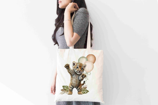 Tiger Cub with Balloons Tote Bag – Cute Eco Shopper
