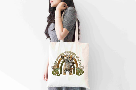 Tiger Cub with Rainbow Tote Bag – Jungle Animal Eco Shopper