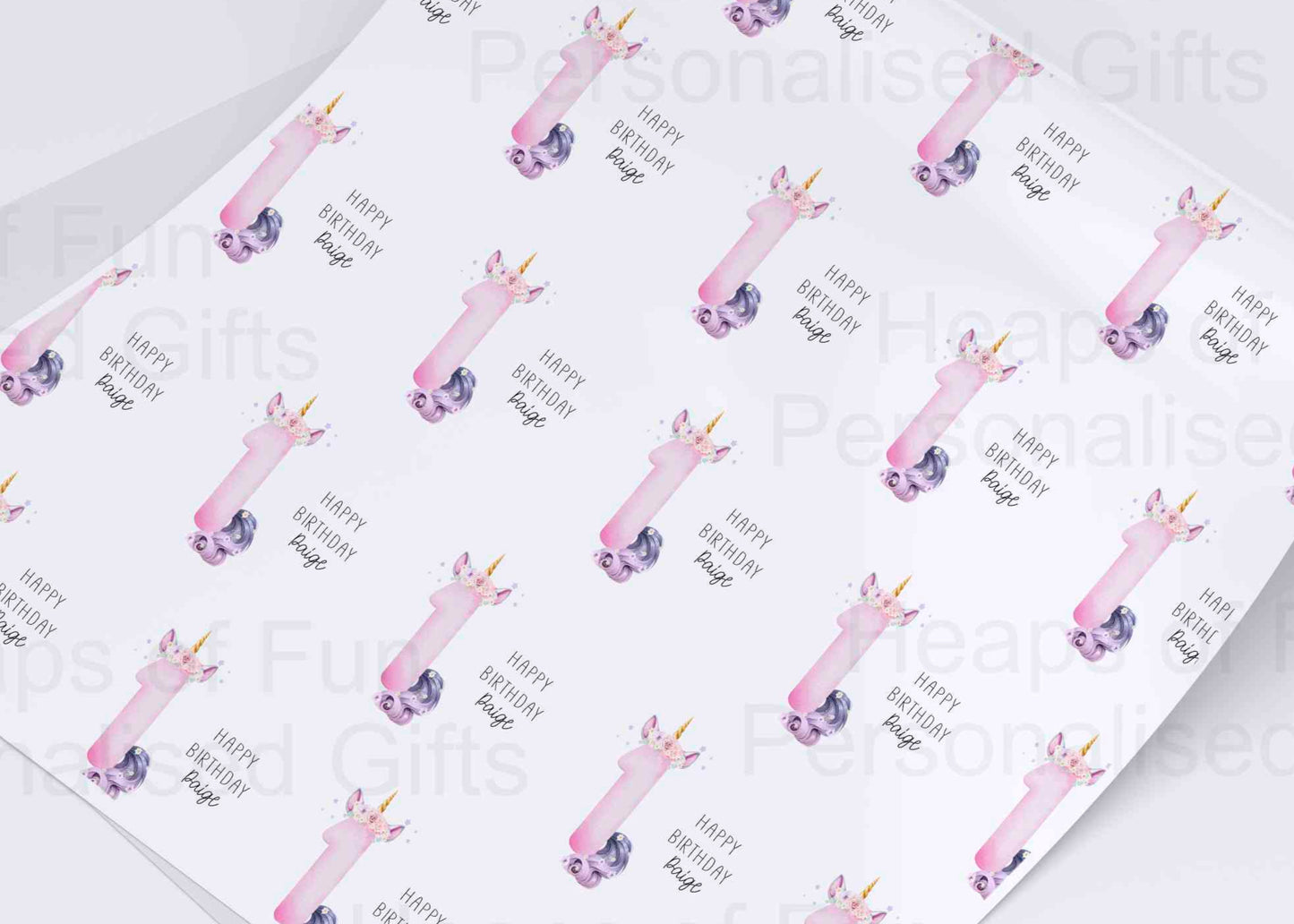 Personalised Unicorn Birthday Wrapping Paper - Age 1-9