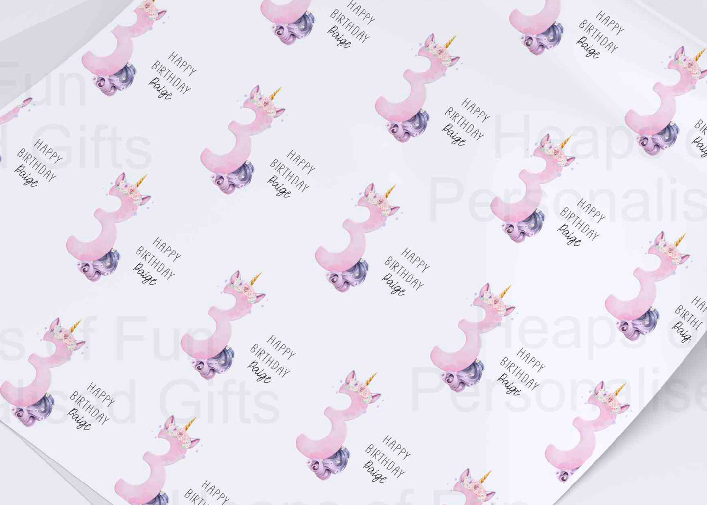 Personalised Unicorn Birthday Wrapping Paper - Age 1-9