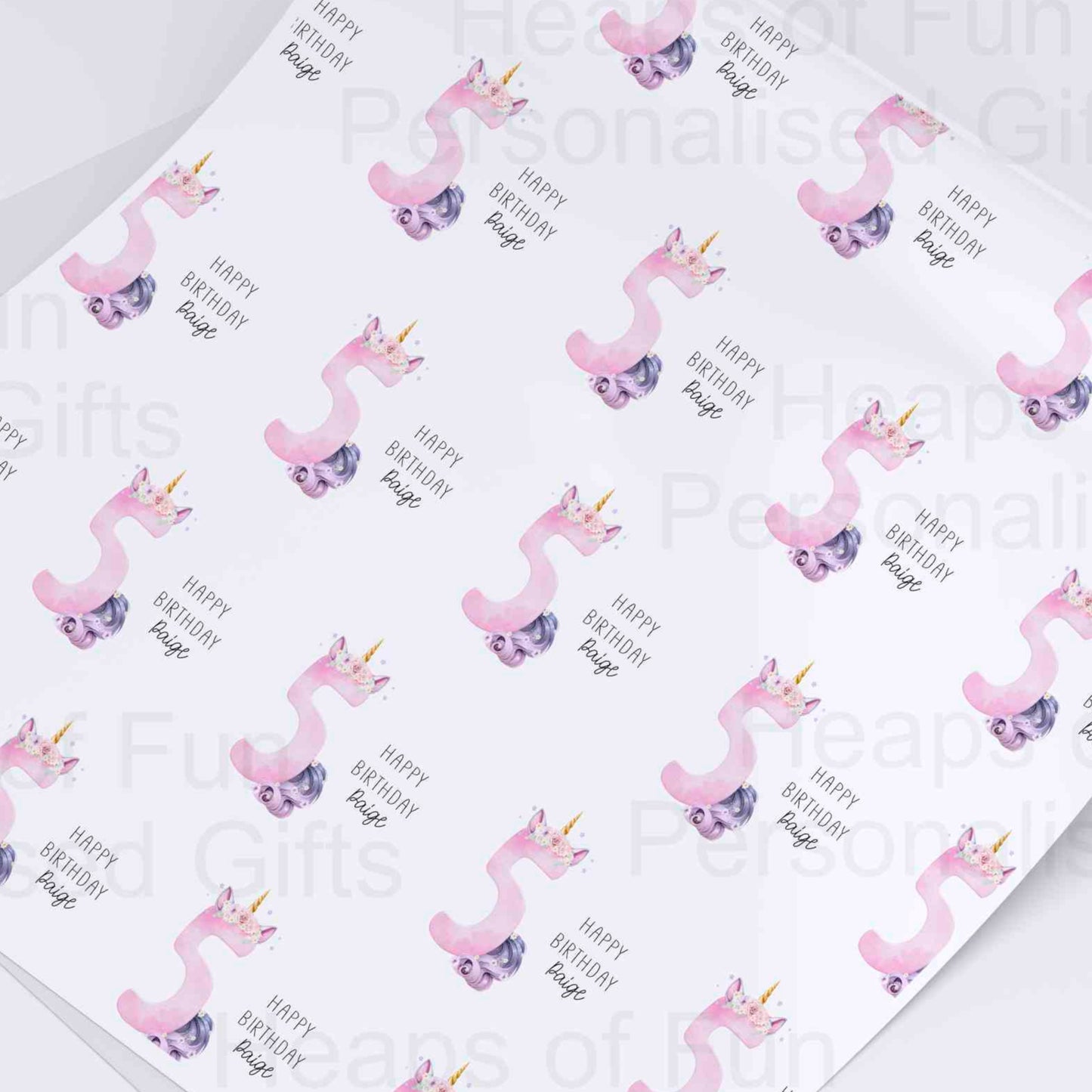 Personalised Unicorn Birthday Wrapping Paper - Age 1-9