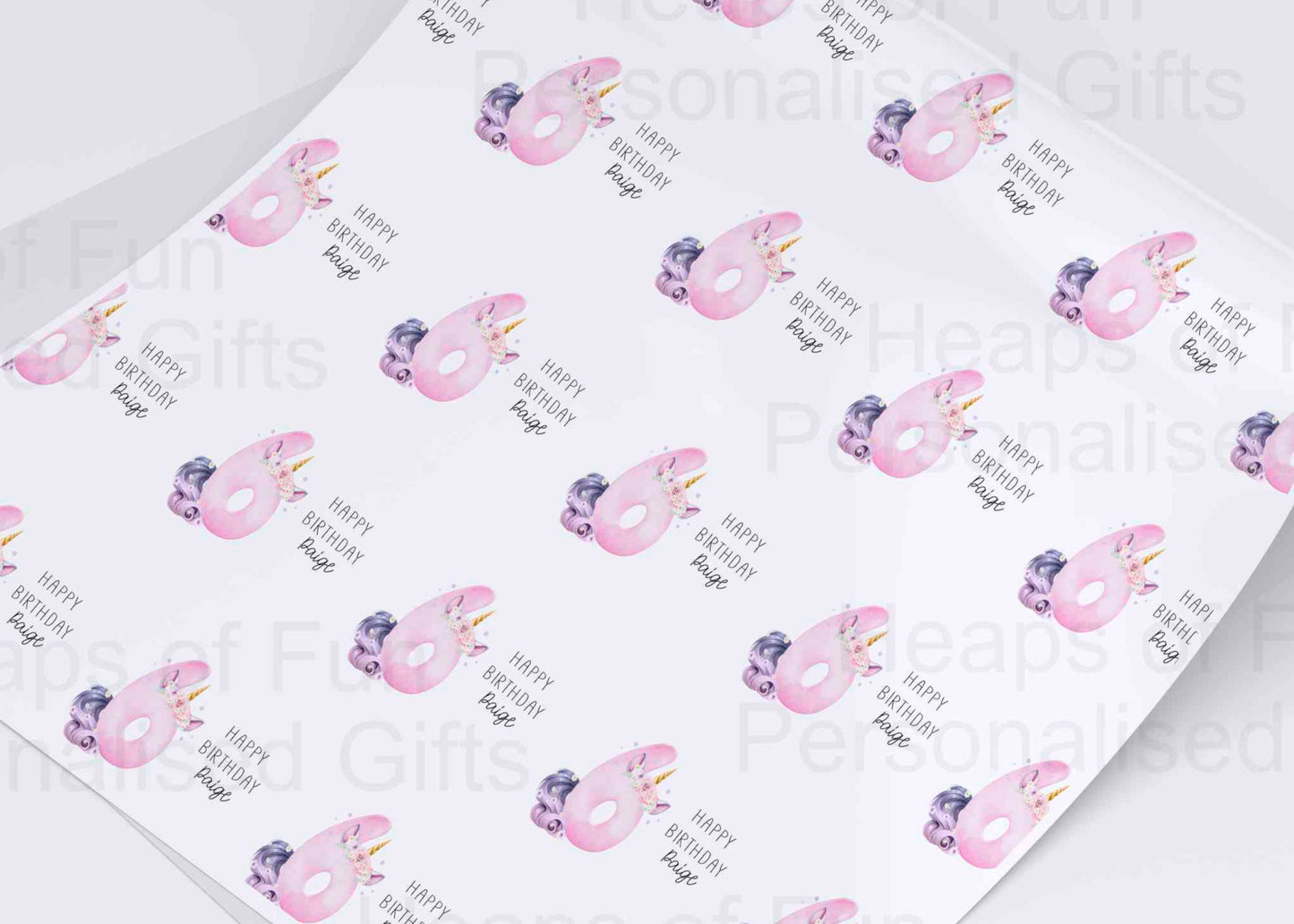 Personalised Unicorn Birthday Wrapping Paper - Age 1-9