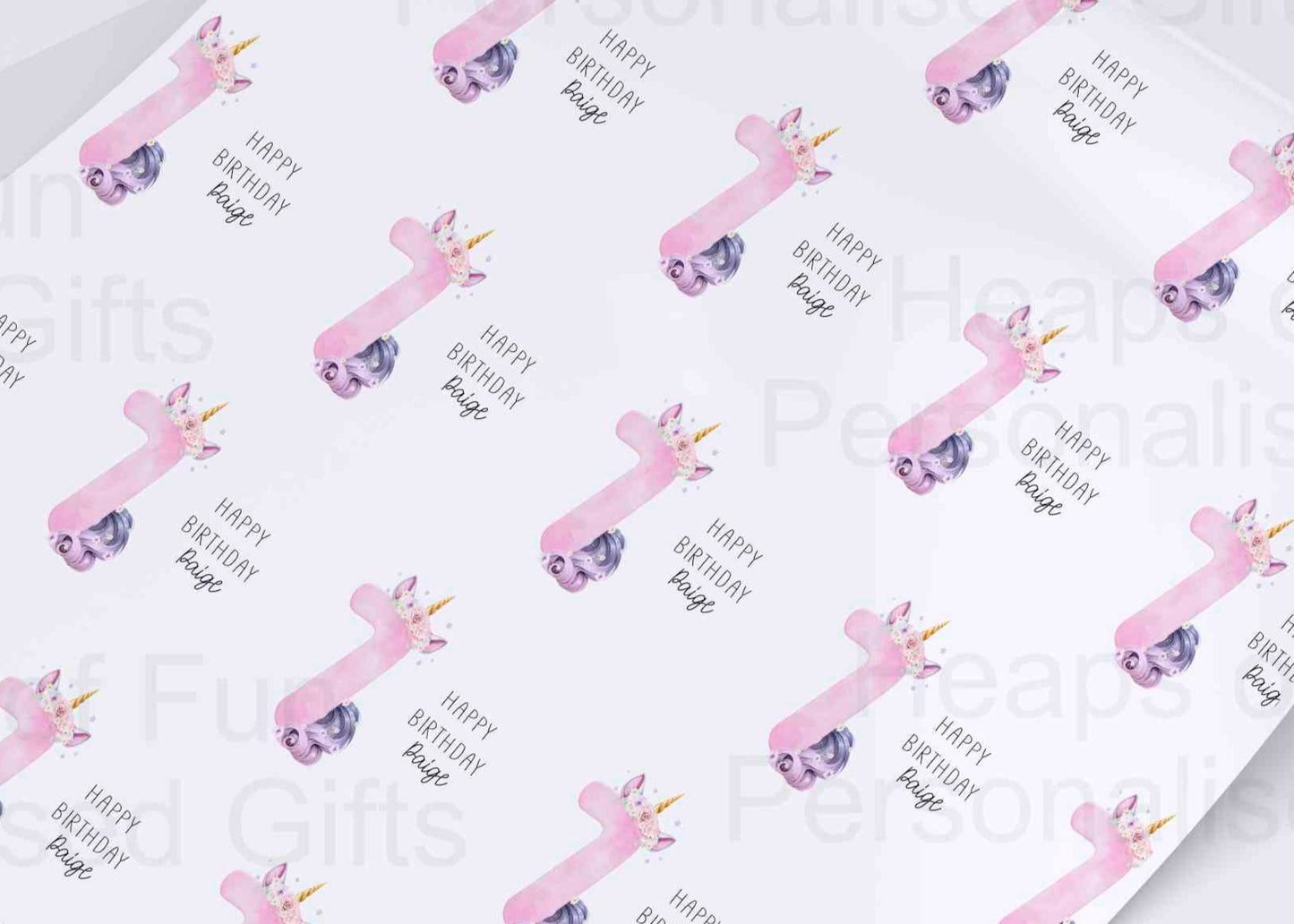 Personalised Unicorn Birthday Wrapping Paper - Age 1-9