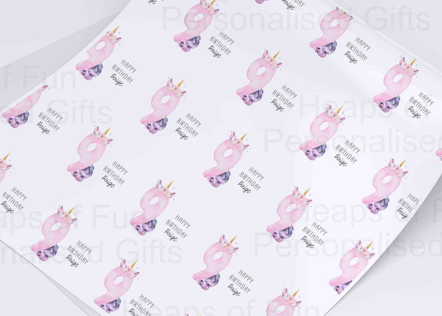 Personalised Unicorn Birthday Wrapping Paper - Age 1-9