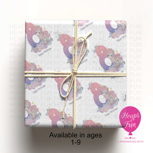 Personalised Unicorn Number Wrapping Paper (Ages 1–9) – Custom Birthday Gift Wrap