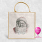 Personalised Christmas jute bag with vintage pencil sketch Santa portrait and name