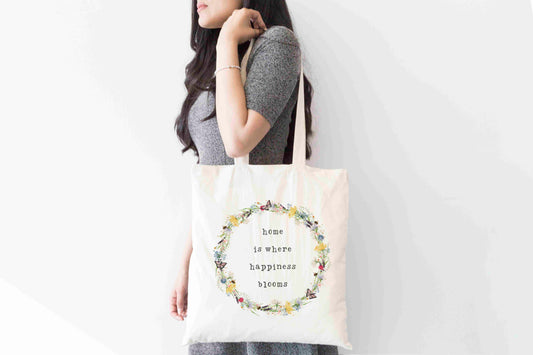 Wildflower Wreath Tote Bag – Home is Where Happiness Blooms