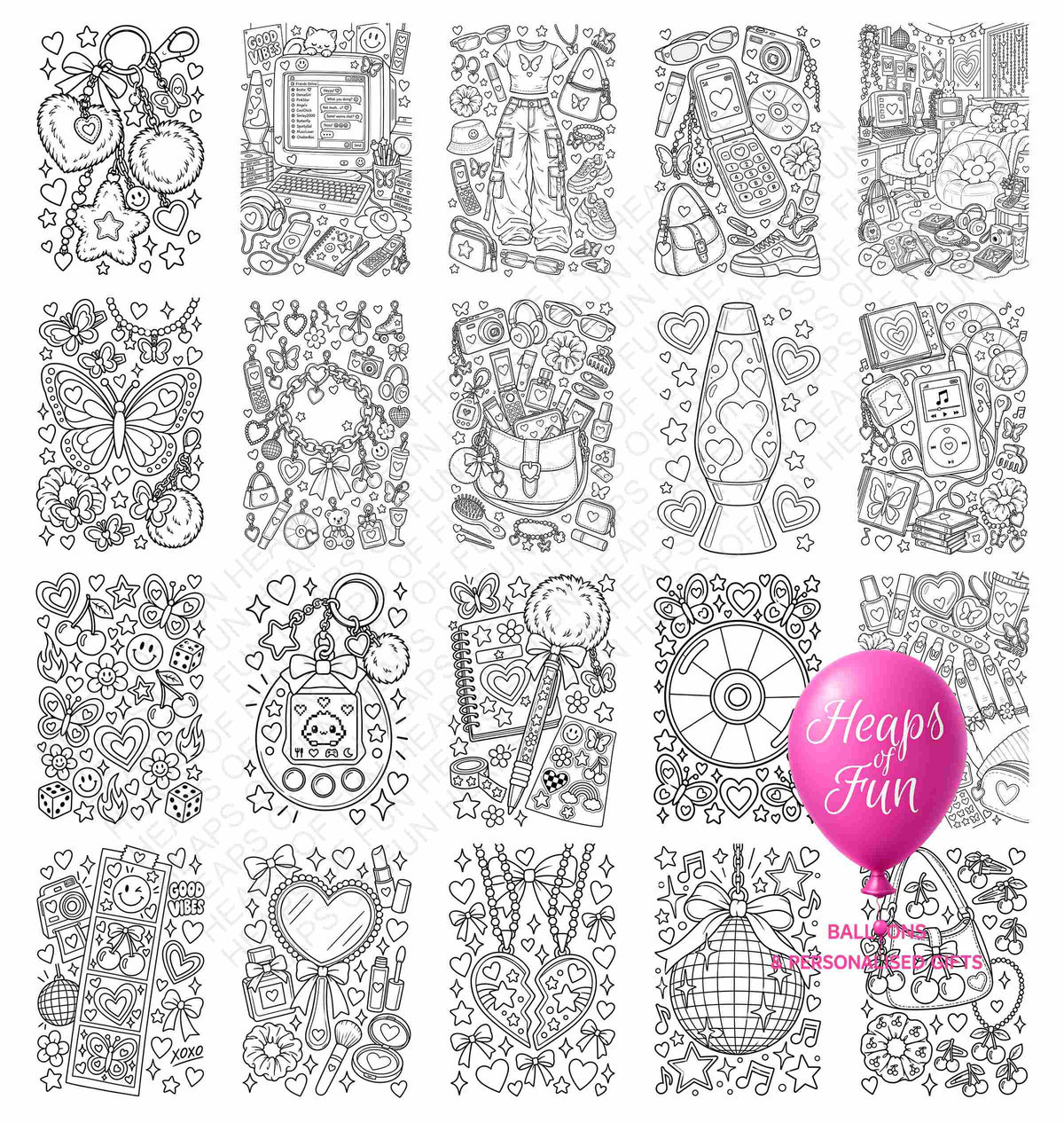 Y2K Nostalgia Colouring Book | 20 Retro Noughties Colouring Pages