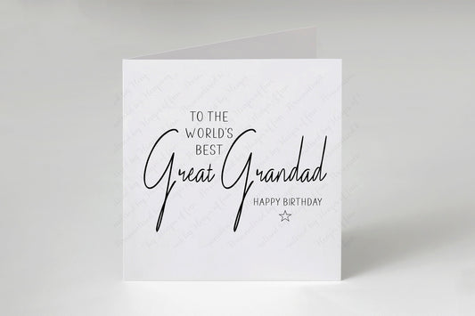 Great Grandad Birthday Card, Worlds Best Great Grandad, Happy Birthday