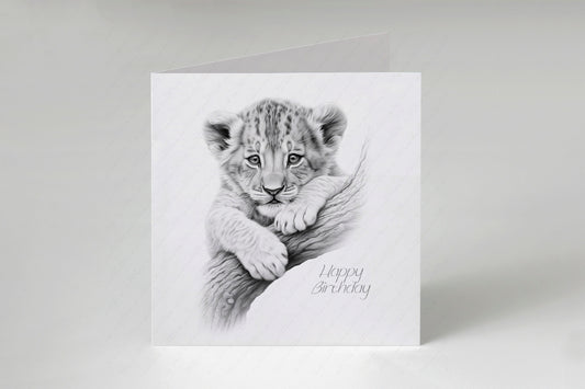 Lion Cub Birthday Card - Personalised Lion Cub Card