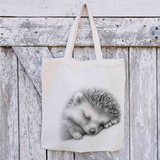Sleeping Hedgehog Tote Bag, Reusable Bag, Personalised Tote Bag